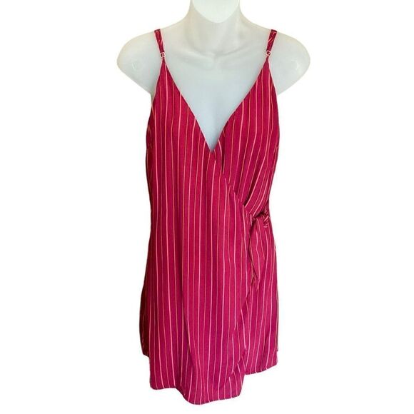 Wild Honey Mini Dress Wrap Side Tie Pink Yellow Striped Spaghetti Straps Small - Picture 1 of 11